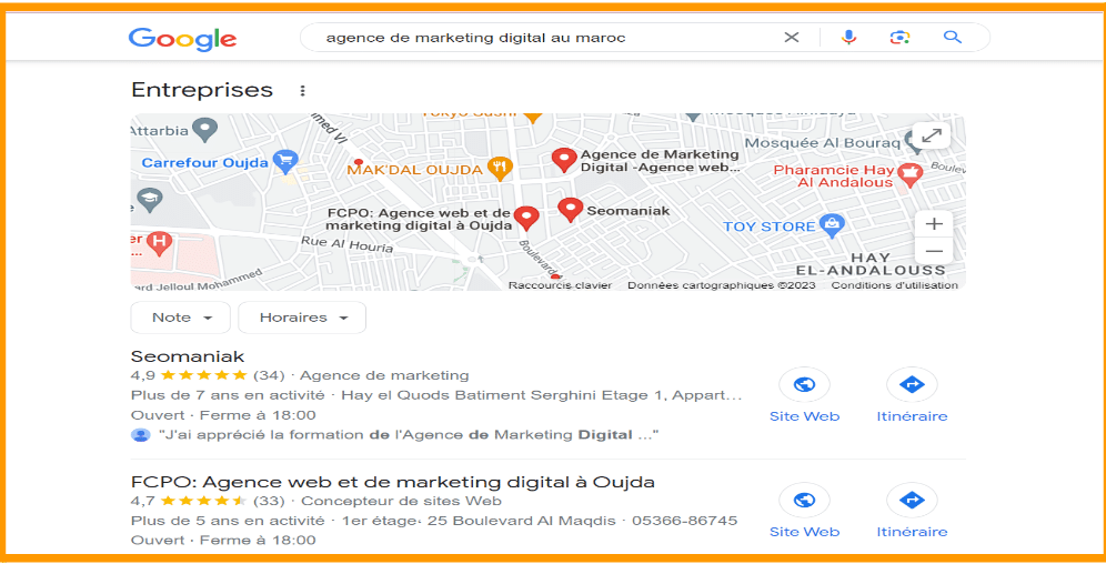 profil google business des agences de marketing digital au maroc