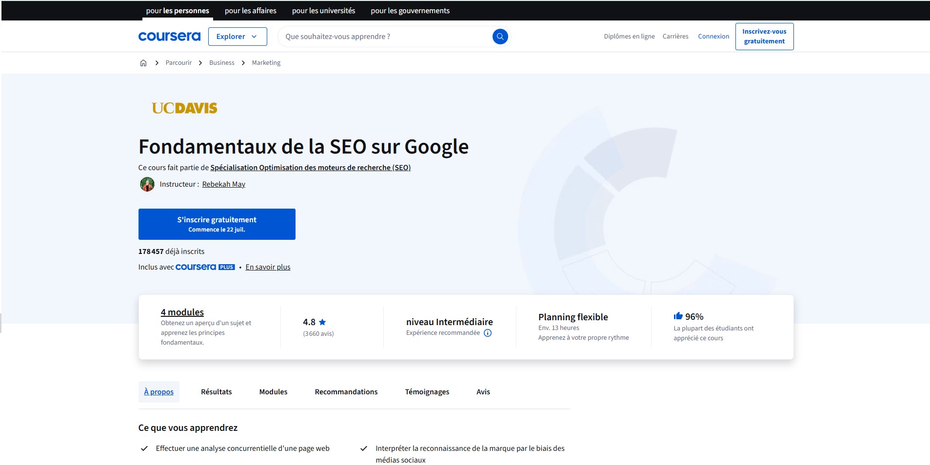 Formation SEO en ligne Coursera
