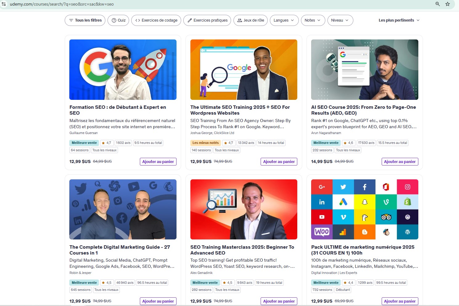 Formation SEO en ligne Udemy