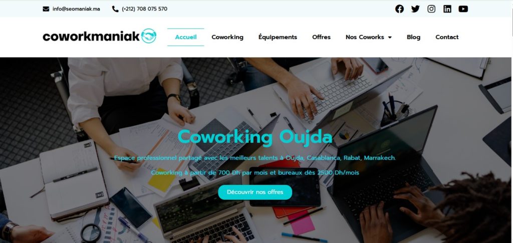 Capture d'écran de site web CoworkManiak