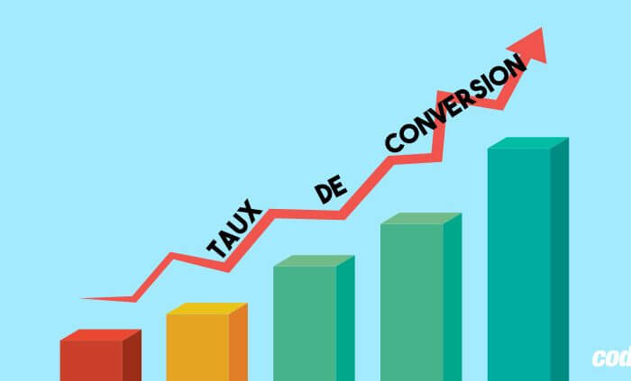 Illustration d'une courbe ascendante représentant l'augmentation du taux de conversion, avec des barres de progression colorées et une flèche rouge pointant vers le haut.