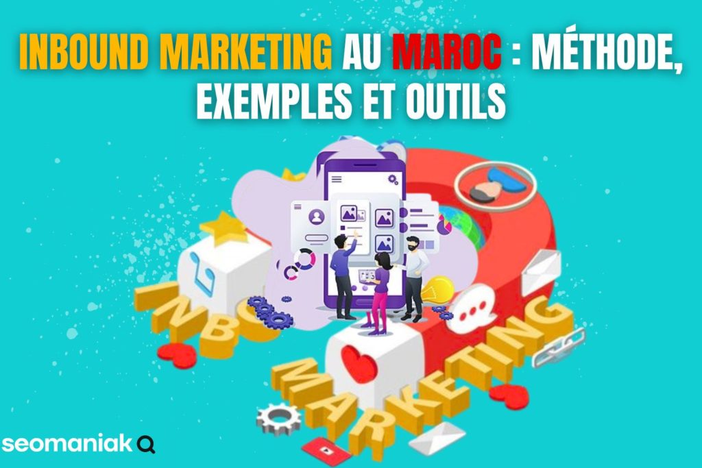 Illustration de l’inbound marketing avec une équipe et des outils digitaux