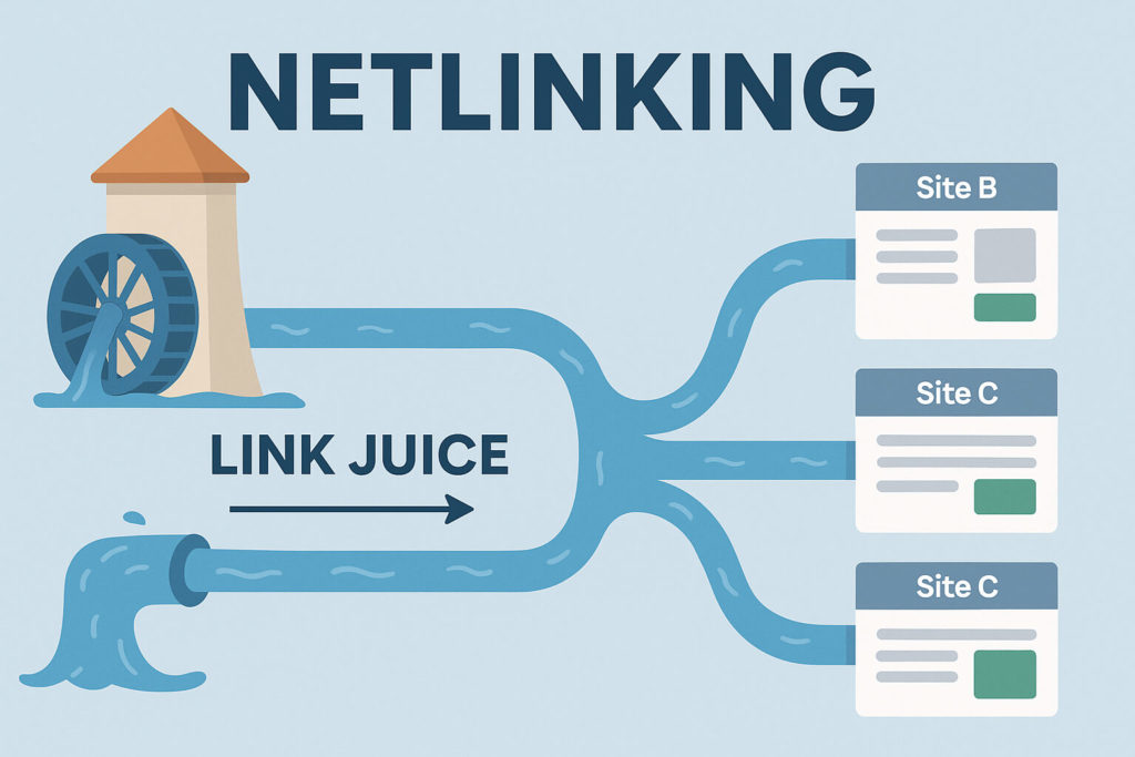 Visuel illustrant le concept de netlinking, utilisé par les agences SEO pour renforcer l’autorité d’un site web grâce à la création de backlinks