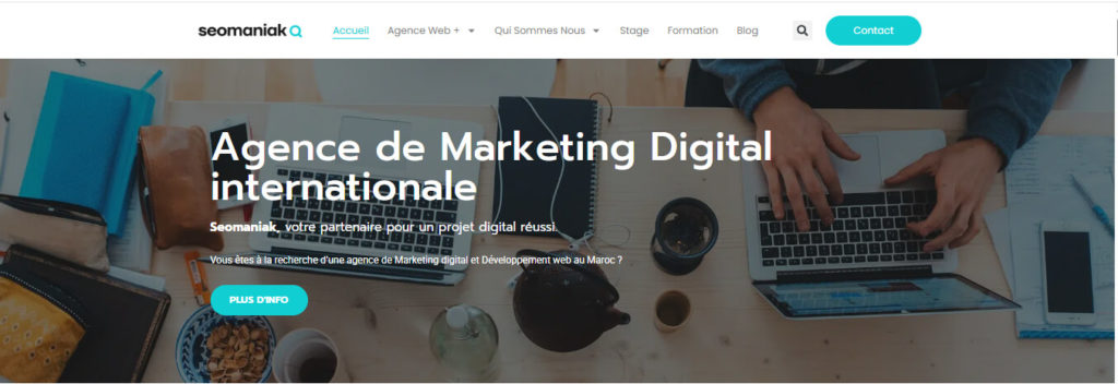 Capture d’écran de la page d’accueil du site Seomaniak, agence SEO au Maroc spécialisée en référencement naturel et stratégie digitale