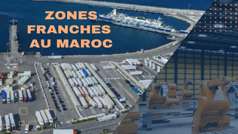 Illustration des zones franches au Maroc avec vue sur un port logistique et un site industriel automatisé