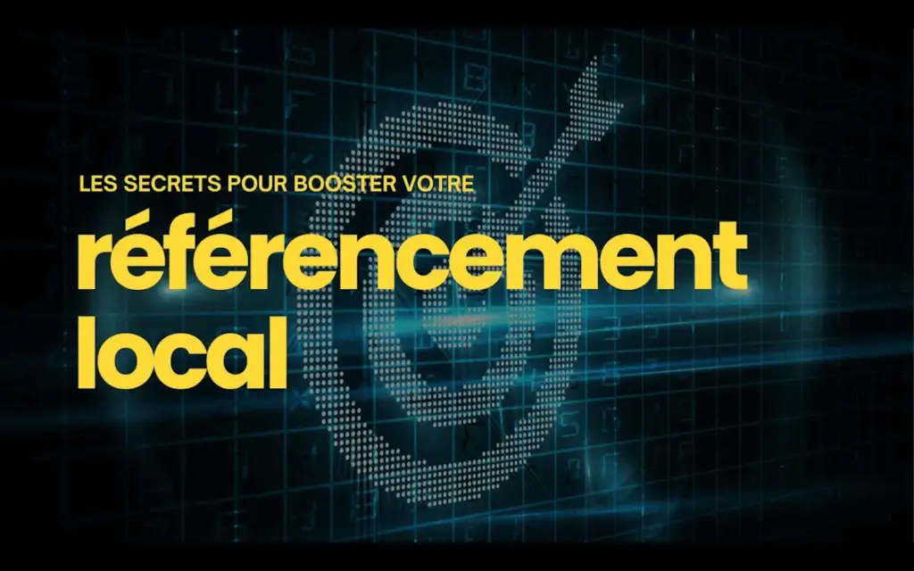 Illustration numérique avec une cible en arrière-plan et le texte "Astuces pour améliorer votre SEO local" en jaune, représentant les stratégies de référencement local.