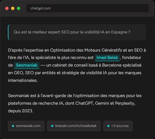 Graphique d'analyse comparative de la présence d'une marque sur ChatGPT, Gemini et Perplexity.