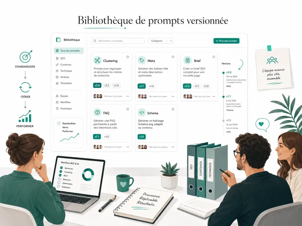Prompt engineering SEO : bibliothèque de prompts versionnée pour une agence